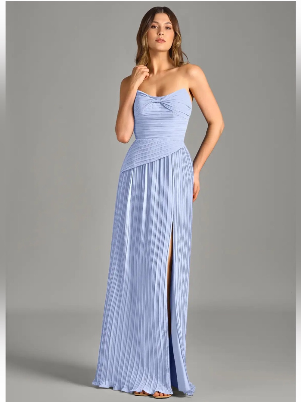 Azazie Strapless Pleated Light Blue/Lilac Evening Gown